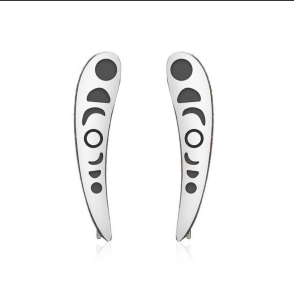 Silver Tone Crescent Moon Phase Climber Earrings